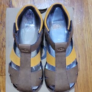 Brand NEW-UGG Brown and Yellow Kids Sandals